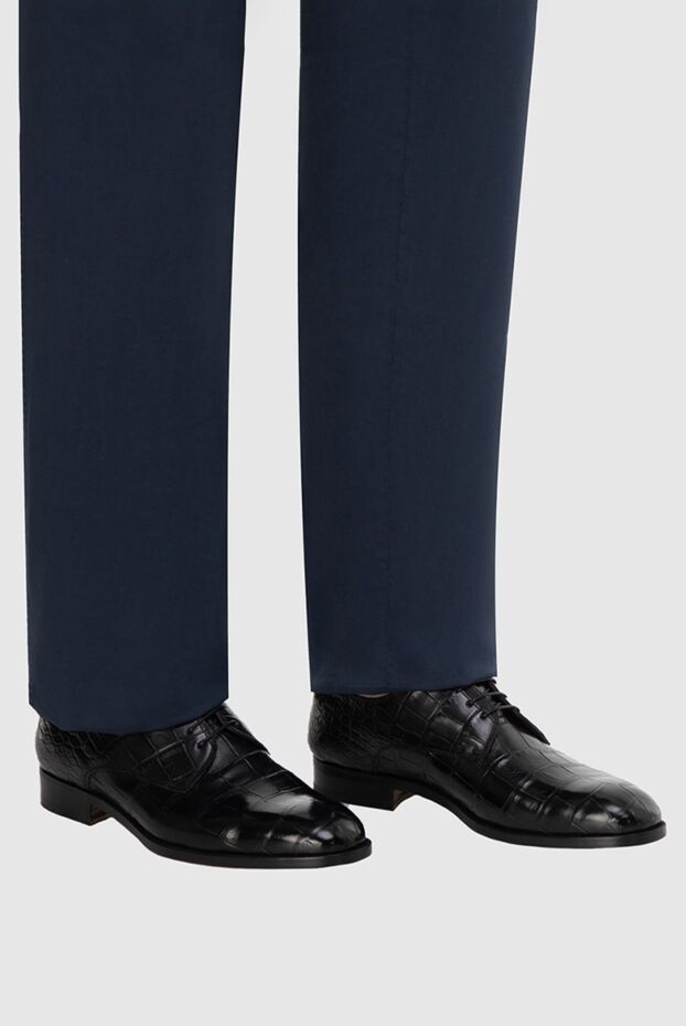 Cesare di Napoli black structured alligator leather derby shoes for men 165996 - photo 2