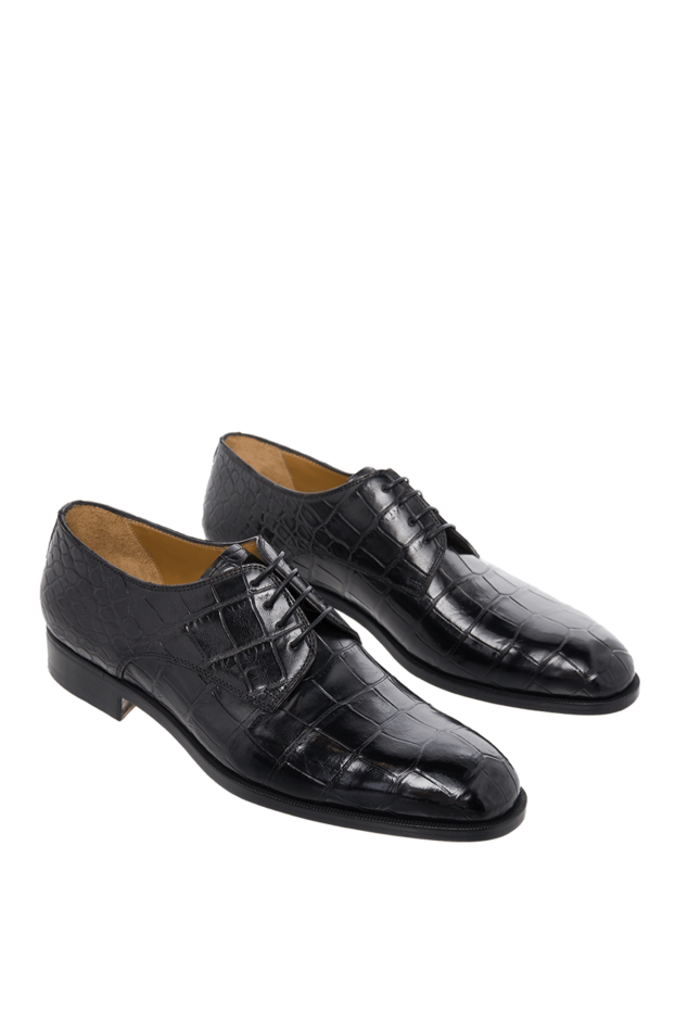 Cesare di Napoli black structured alligator leather derby shoes for men 165996 - photo 3