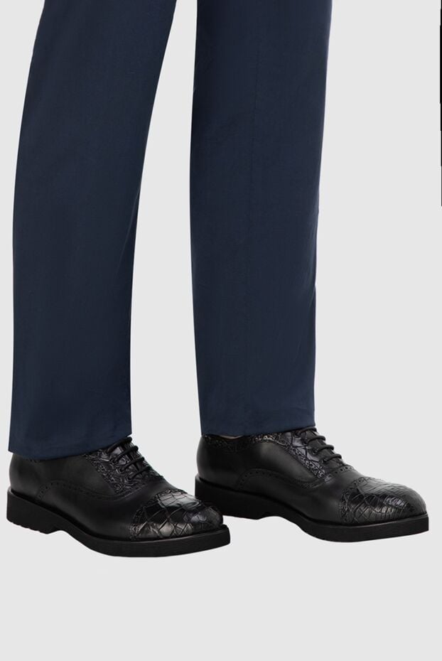 Tardini black cap-toe oxford brogue shoes with alligator leather inserts for men 166001 - photo 2