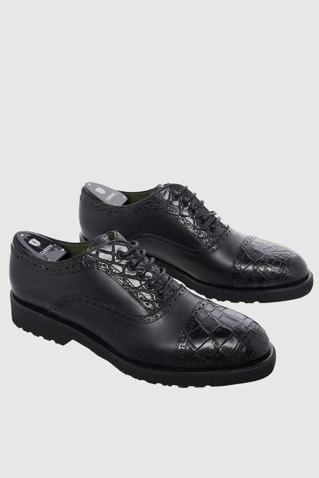Tardini black cap-toe oxford brogue shoes with alligator leather inserts for men 166001 - photo 3