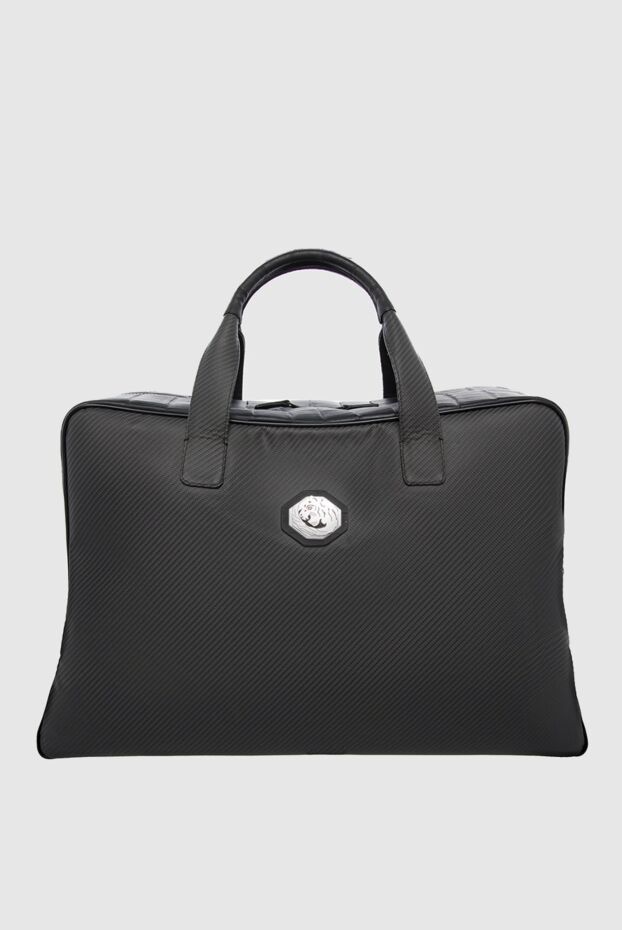 Black travel bag made of leather and carbon with shoulder strap men's - photo 1