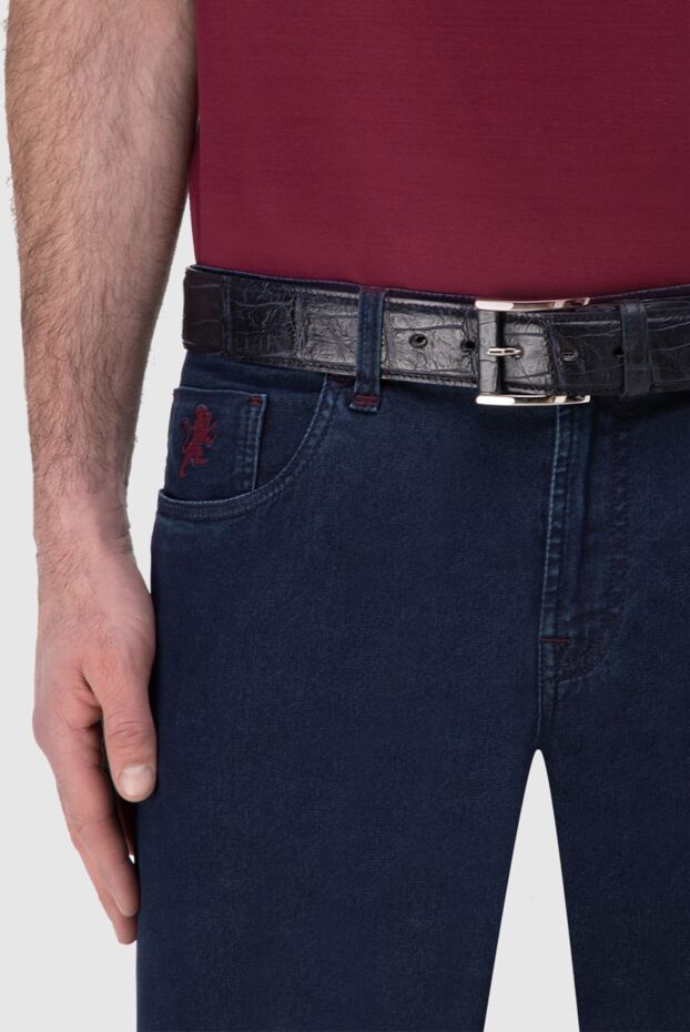 Tardini ink-blue textured crocodile leather belt for men 166090 - photo 2