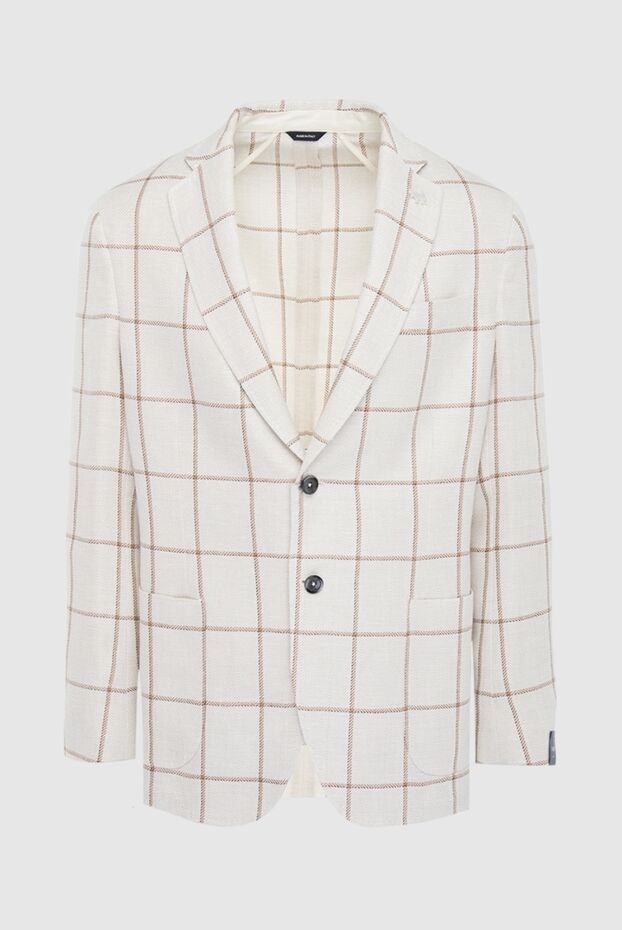 Tombolini white men's jacket with a checkered pattern made of linen, cotton and silk 166202 - photo 1