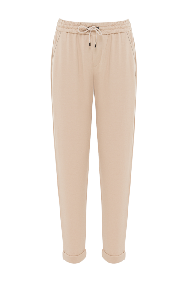 Brunello Cucinelli брюки из хлопка бежевые женские 166292 - фото 1