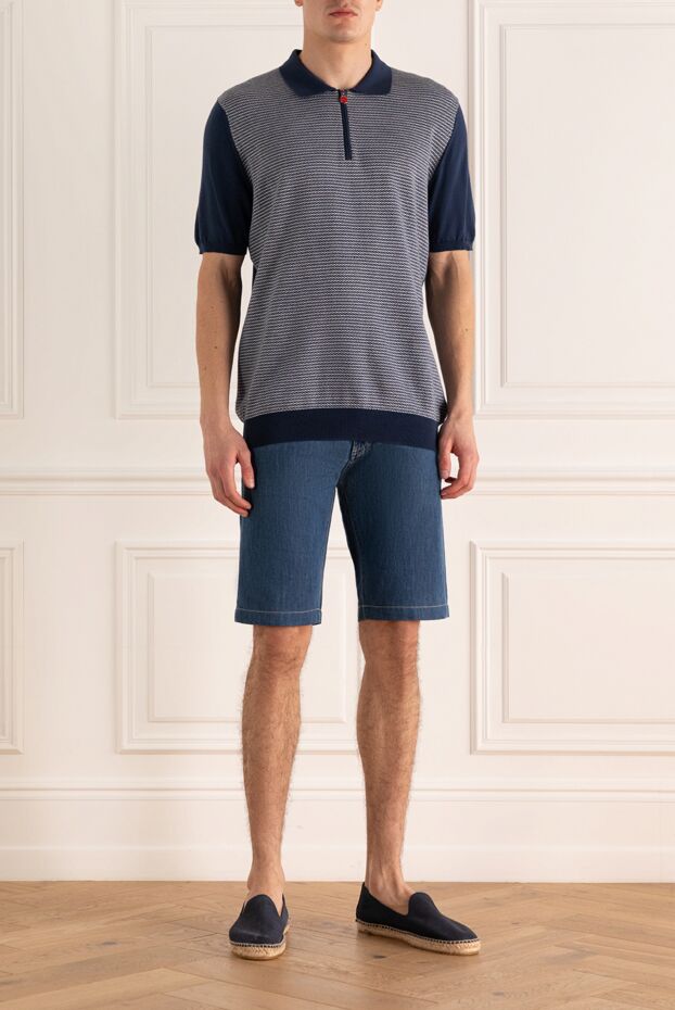 Kiton blue cotton polo shirt with a contrast micro pattern for men 166326 - photo 2