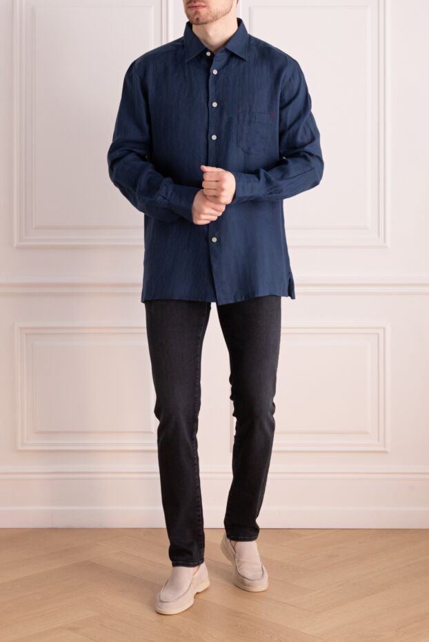Kiton linen blue shirt with white buttons 166331 - photo 2