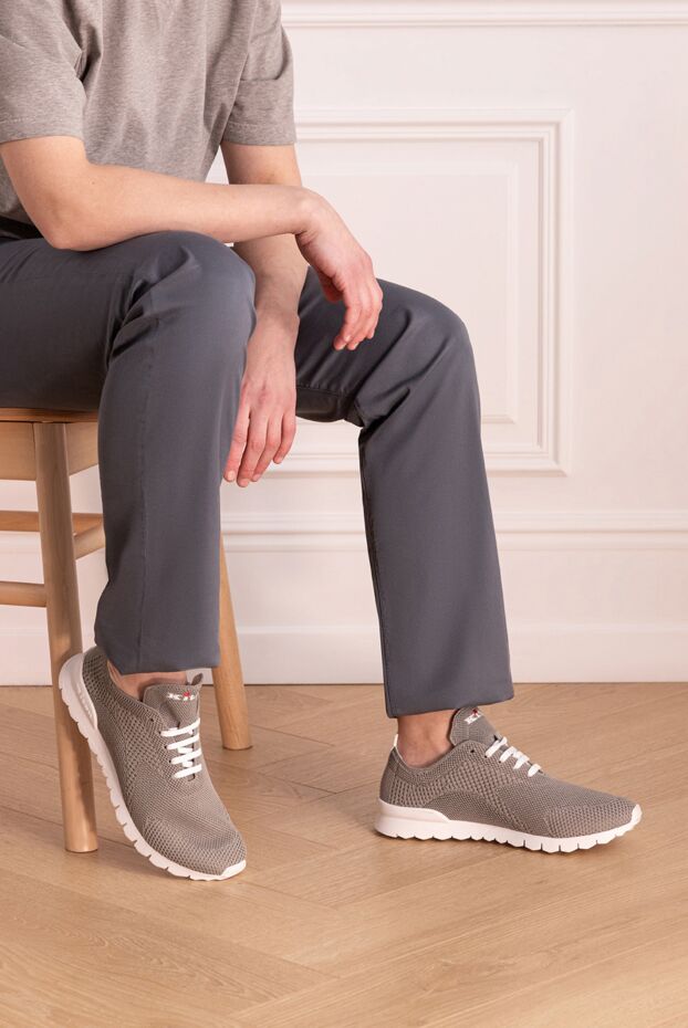 Gray lightweight sneakers with white sole and textile body for men - photo 2