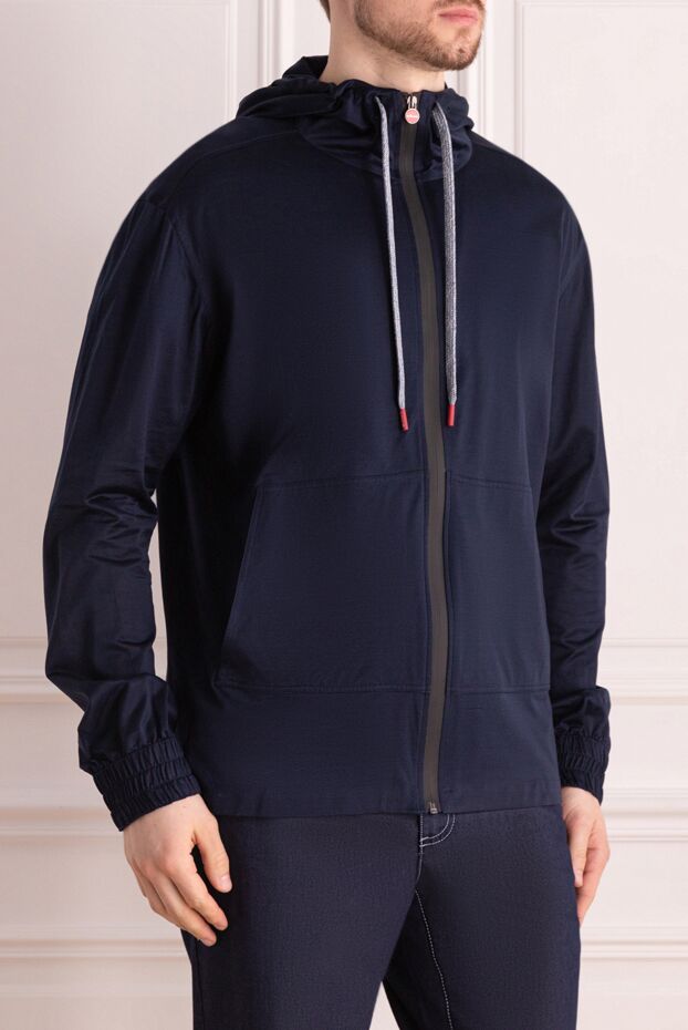 Kiton мужская синяя спортивная кофта из гладкого хлопка с капюшоном и застёжкой-молнией 166371 - фото 3