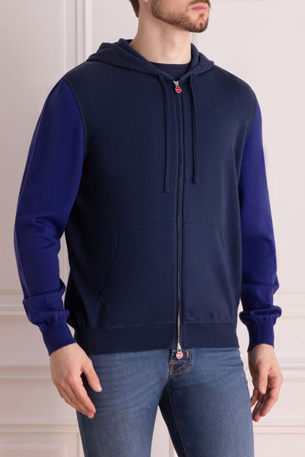 Kiton толстовка синяя хлопковая с капюшоном двухцветная в спортивном стиле
 166374 - фото 3