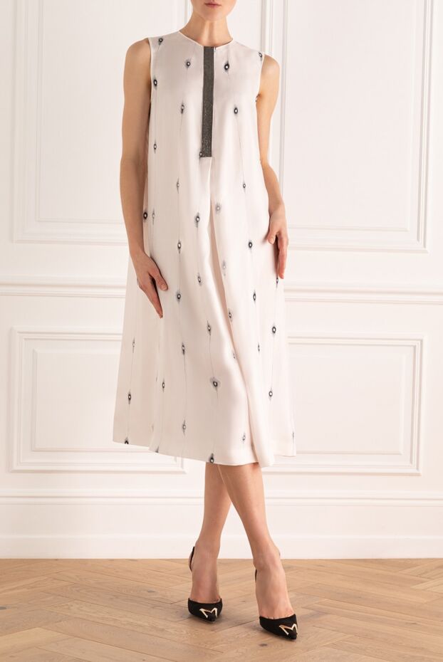 Fabiana Filippi women's white silk midi dress with contrast trim 166428 - photo 2