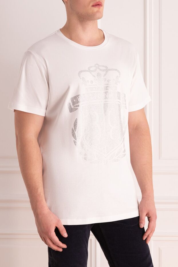 Billionaire men's white cotton t-shirt with a 3d logo and shiny decor
 166483 - photo 3