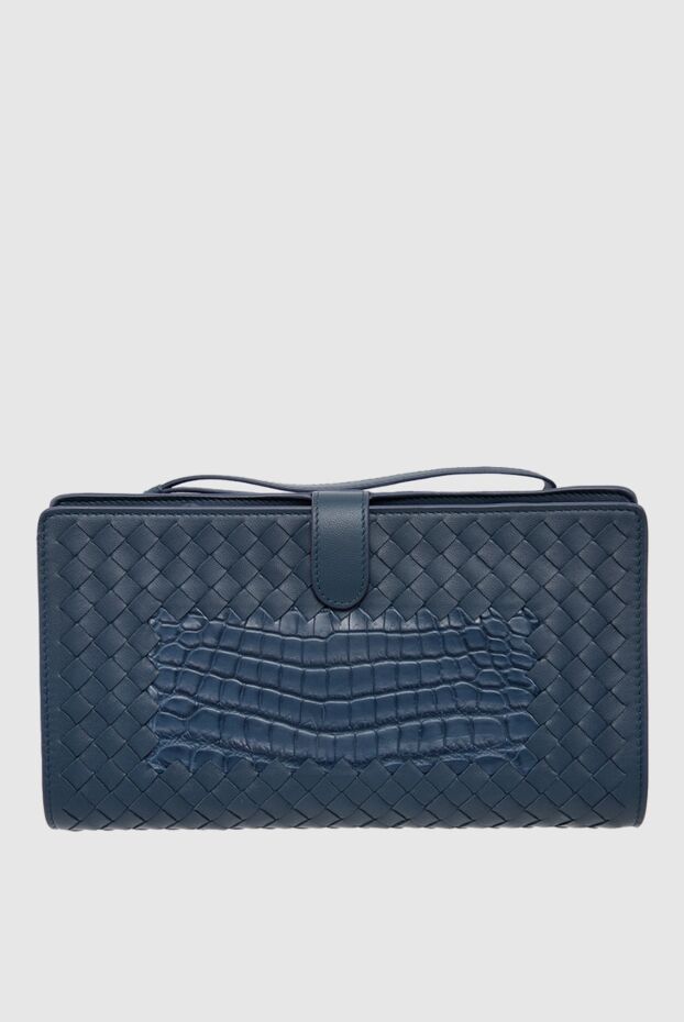 Bottega Veneta таза былғарыдан және крокодил терісінен жасалған ерлер ілінісу көк 166510 - фото 1