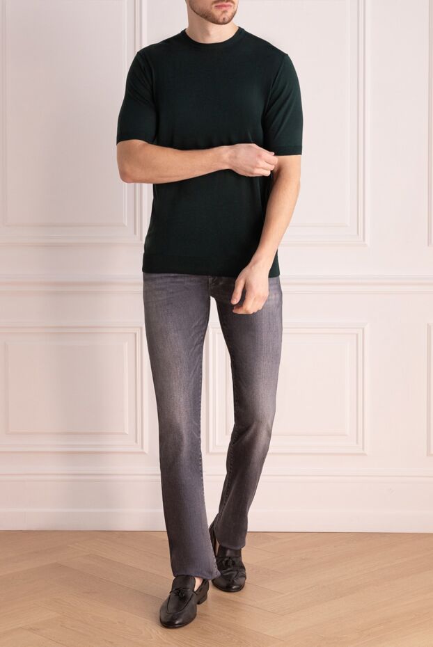Cesare di Napoli dark green silk short-sleeve jumper for men 166555 - photo 2