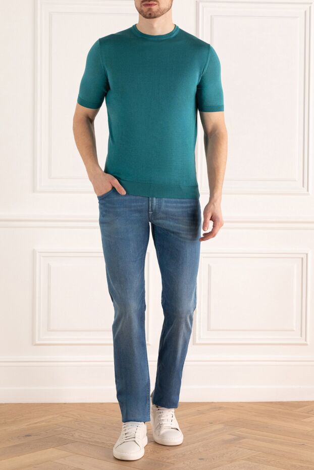 Cesare di Napoli turquoise green silk short-sleeve jumper for men 166573 - photo 2
