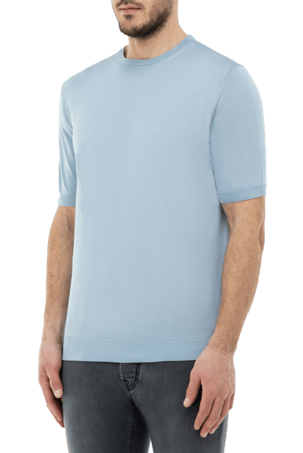 Cesare di Napoli light blue silk short-sleeve jumper for men 166574 - photo 2