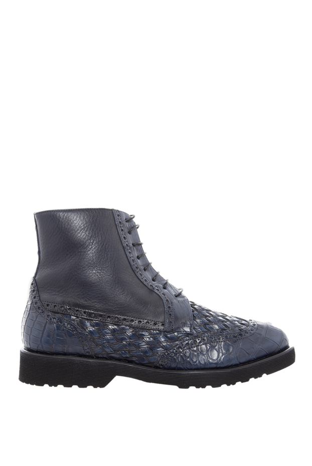 Tardini men's high derby shoes made of brogued alligator leather in blue 166658 - photo 1