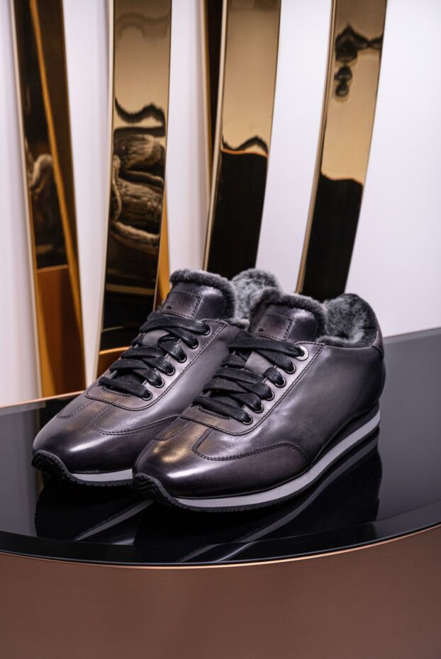 Santoni winter sneakers made of polished leather with inner fur
 166719 - photo 2