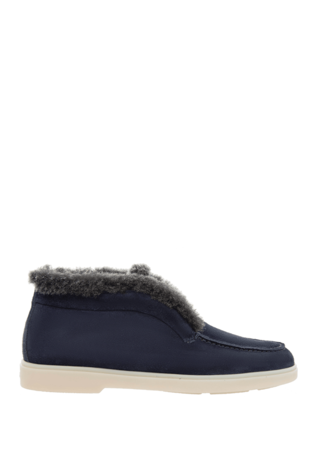 Santoni loafers women's nubuck with black fur blue 166728 - photo 1