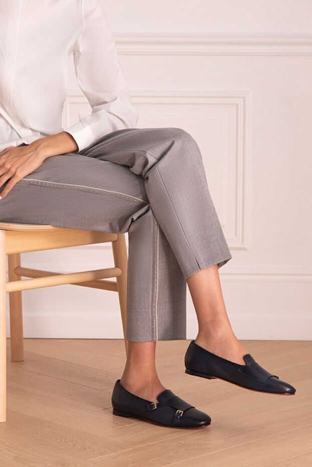 Santoni ременьдері бар көк былғарыдан жасалған әйелдердің туфлилері 166750 - фото 2