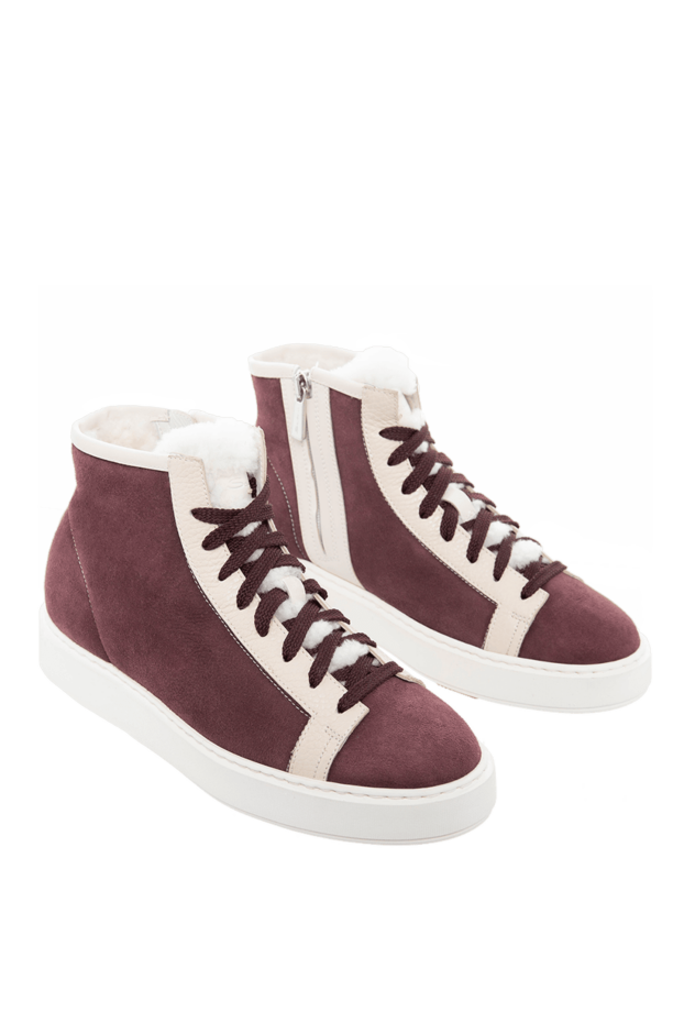 Santoni women's high-top nubuck and fur sneakers in burgundy 166751 - photo 3