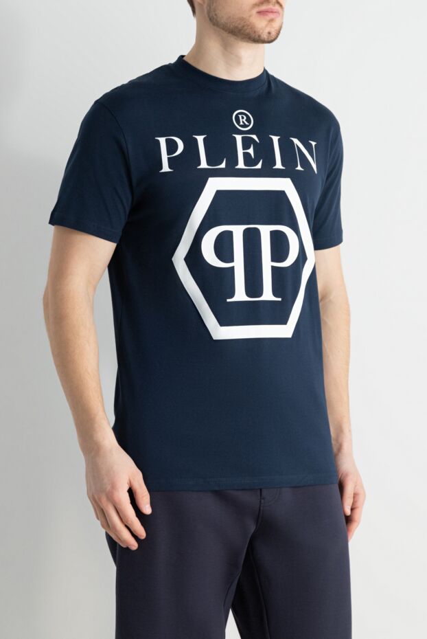 Philipp Plein хлопковая футболка в синем цвете с белым брендингом
 166830 - фото 3