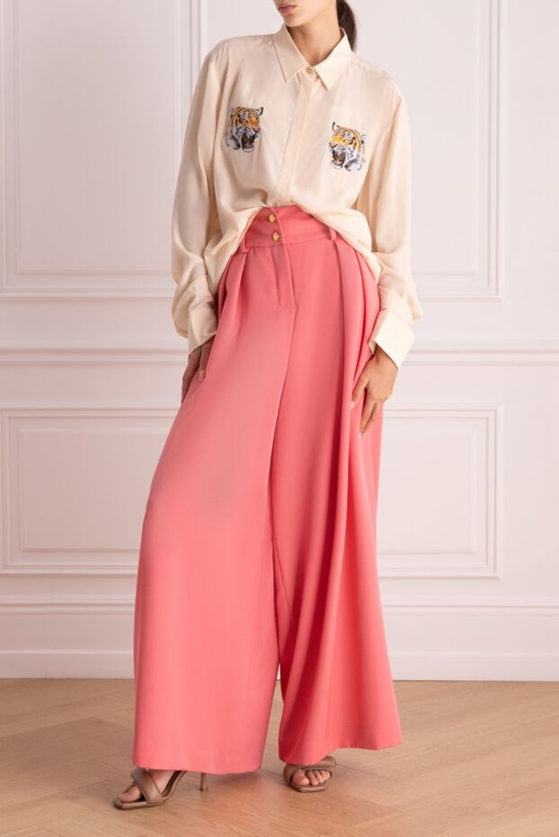 Balmain женские шерстяные широкие брюки розовые 167042 - фото 2