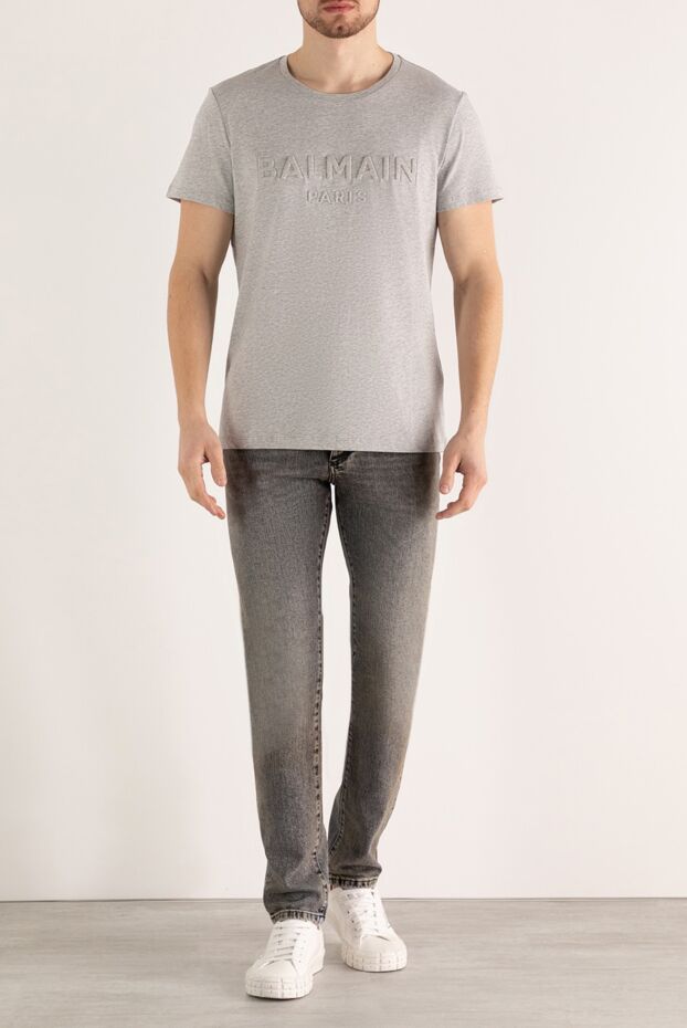 Balmain plain grey t-shirt with embossed brand logo
 167047 - photo 2