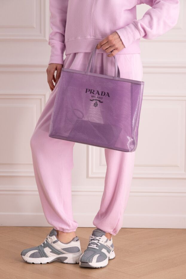Prada қара логотипі бар күлгін әйелдер сөмкесі 167050 - фото 3