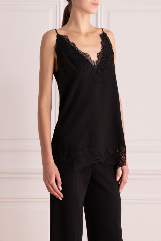 Ermanno Scervino женский черный шелковый топ с кружевом 167127 - фото 3
