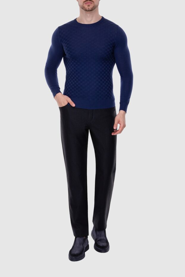 Zilli men's cashmere and cotton jeans in dark blue with slit pockets
 167233 - photo 2