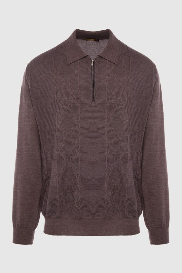Zilli men's long sleeve brown textured polo shirt with crocodile leather inserts 167404 - photo 1