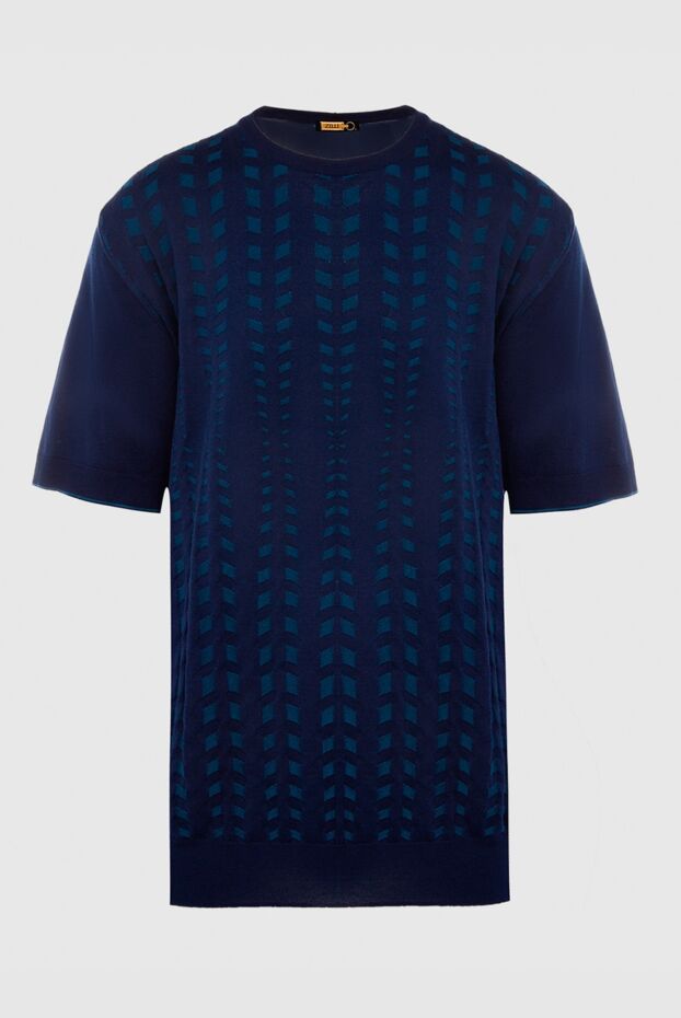 Men's ultramarine blue t-shirt with a geometric pattern - photo 1
