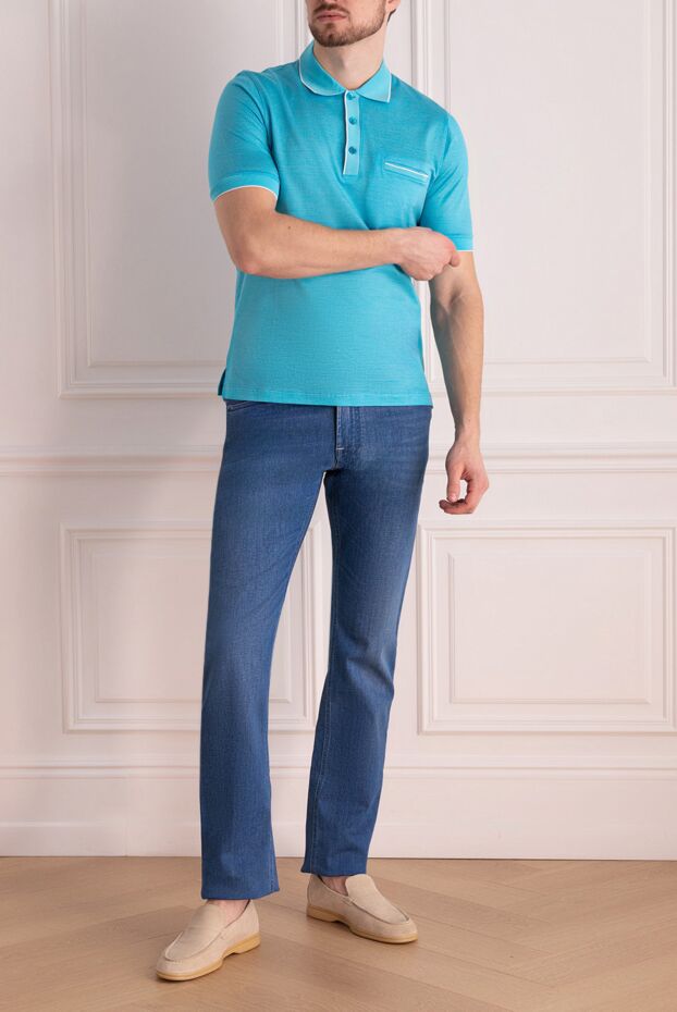 Zilli light blue cotton jacquard polo shirt with contrast trimming for men 167436 - photo 2