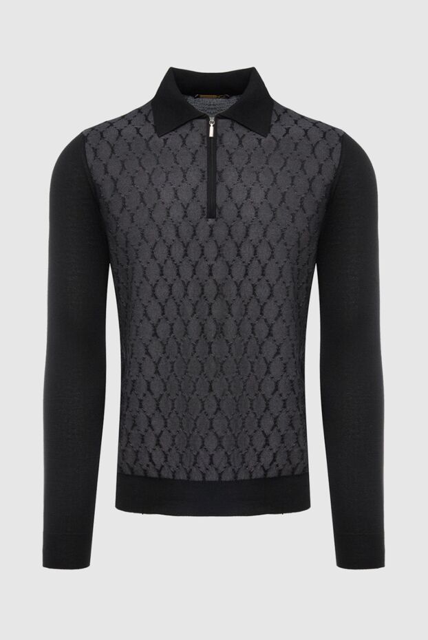 Zilli men's long sleeve black polo shirt with contrasting jacquard pattern 167465 - photo 1