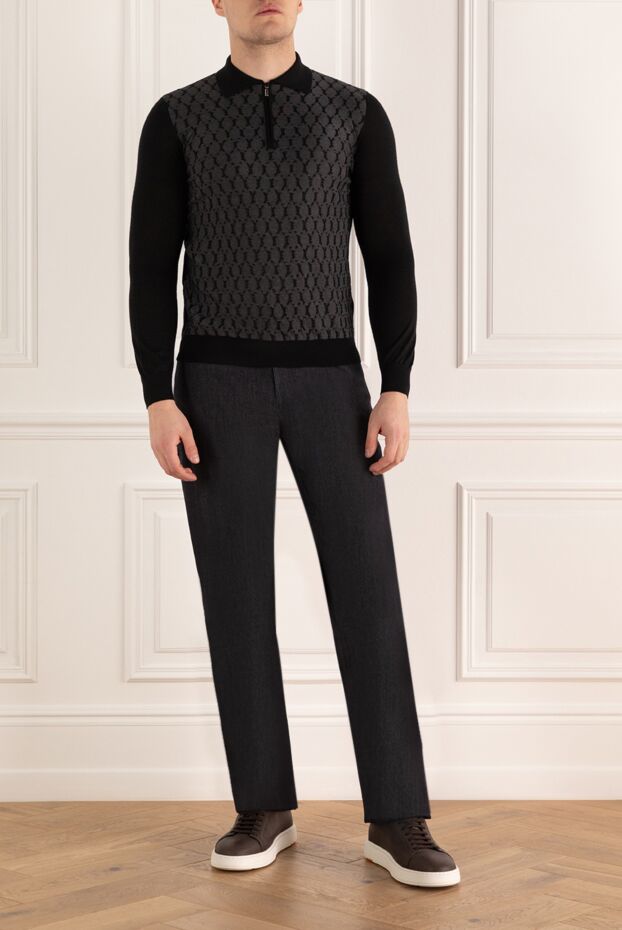 Zilli men's long sleeve black polo shirt with contrasting jacquard pattern 167465 - photo 2