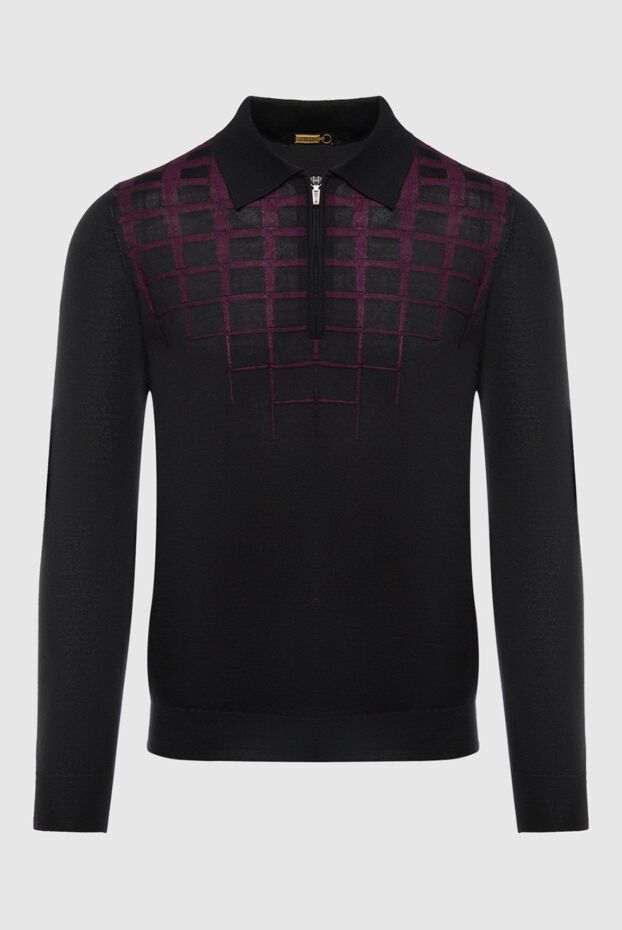 Zilli men's long sleeve black polo shirt with gradient checkered pattern 167472 - photo 1