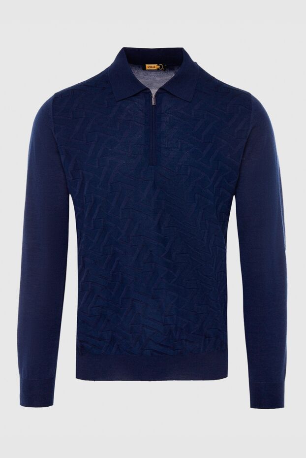 Zilli men's long sleeve dark blue polo shirt with textured pattern 167487 - photo 1
