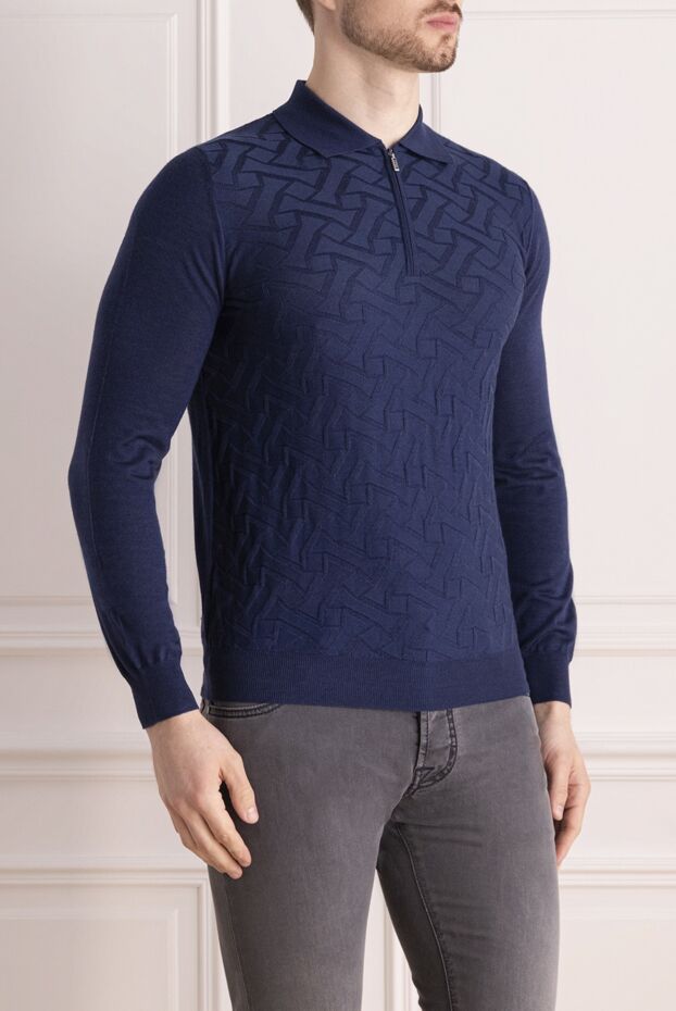 Zilli men's long sleeve dark blue polo shirt with textured pattern 167487 - photo 3