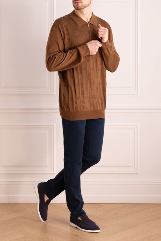Zilli men's long sleeve brown polo shirt with textured pattern 167491 - photo 2