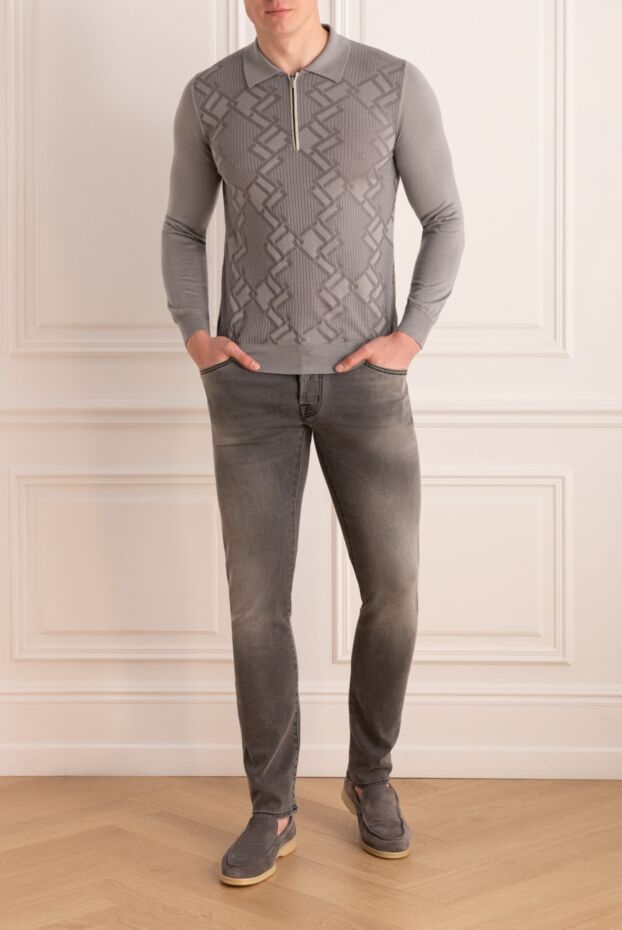 Zilli men's long sleeve beige polo shirt with textured pattern 167503 - photo 2