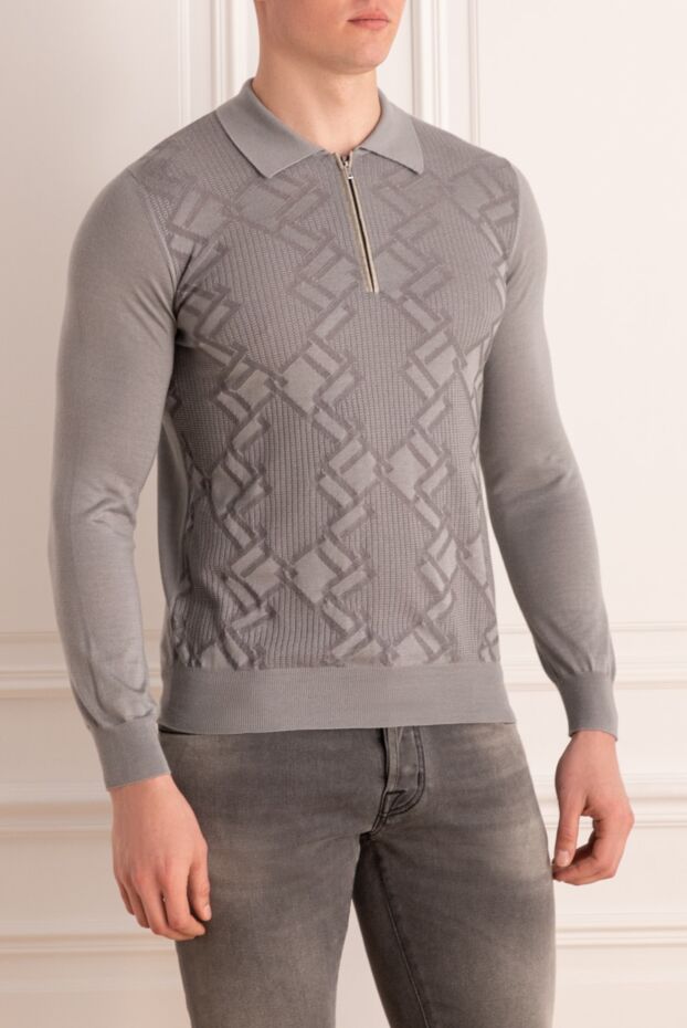 Zilli men's long sleeve beige polo shirt with textured pattern 167503 - photo 3