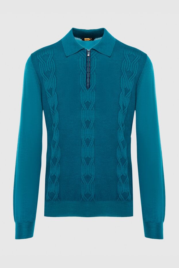 Zilli men's long sleeve green patterned polo shirt with crocodile leather insert 167505 - photo 1
