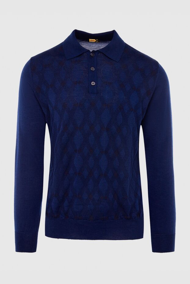 Zilli men's long sleeve blue polo shirt with embossed pattern and buttons 167513 - photo 1