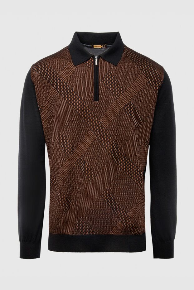 Zilli men's long sleeve brown polo shirt with jacquard pattern and contrasting inserts 167553 - photo 1