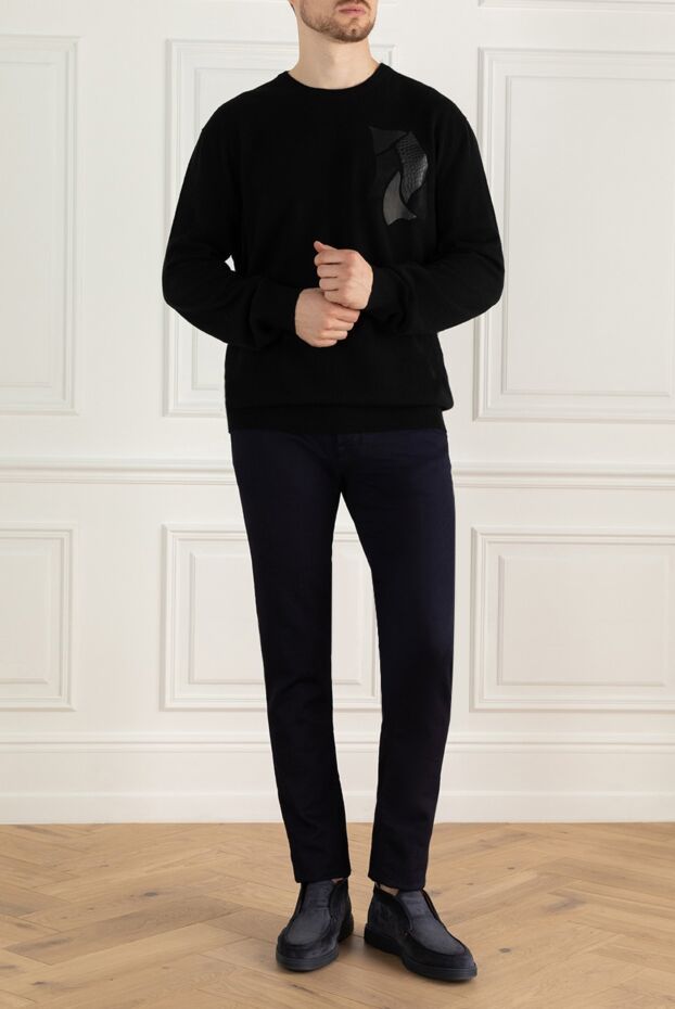 Zilli black cashmere jumper decorated with leather inserts for men 167607 - photo 2