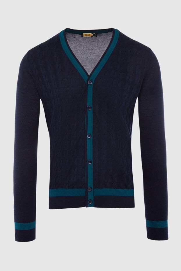 Zilli men’s dark blue textured cardigan with v-neck and buttons 167619 - photo 1