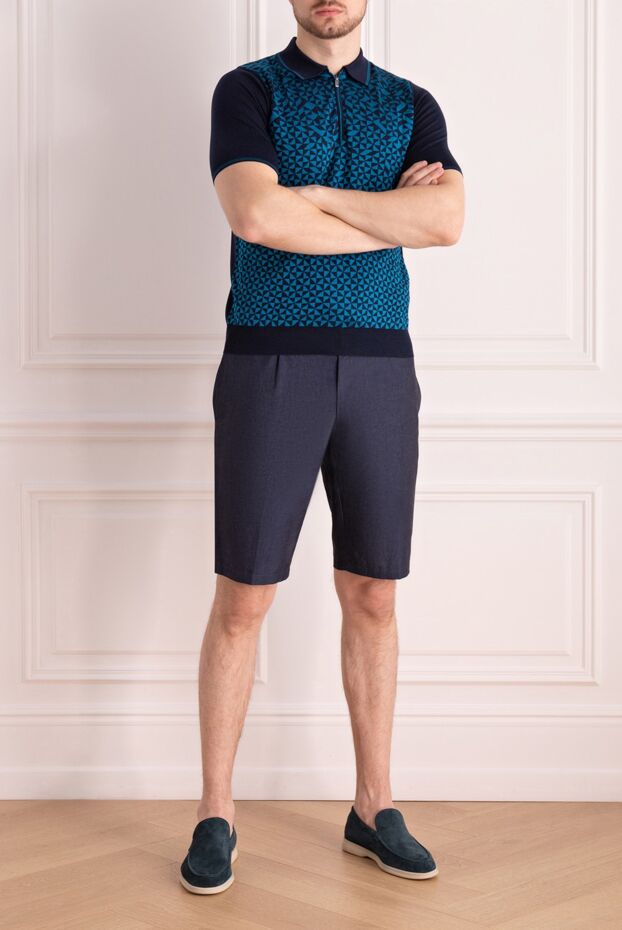Zilli dark blue polo shirt with contrasting geometric print for men 167623 - photo 2