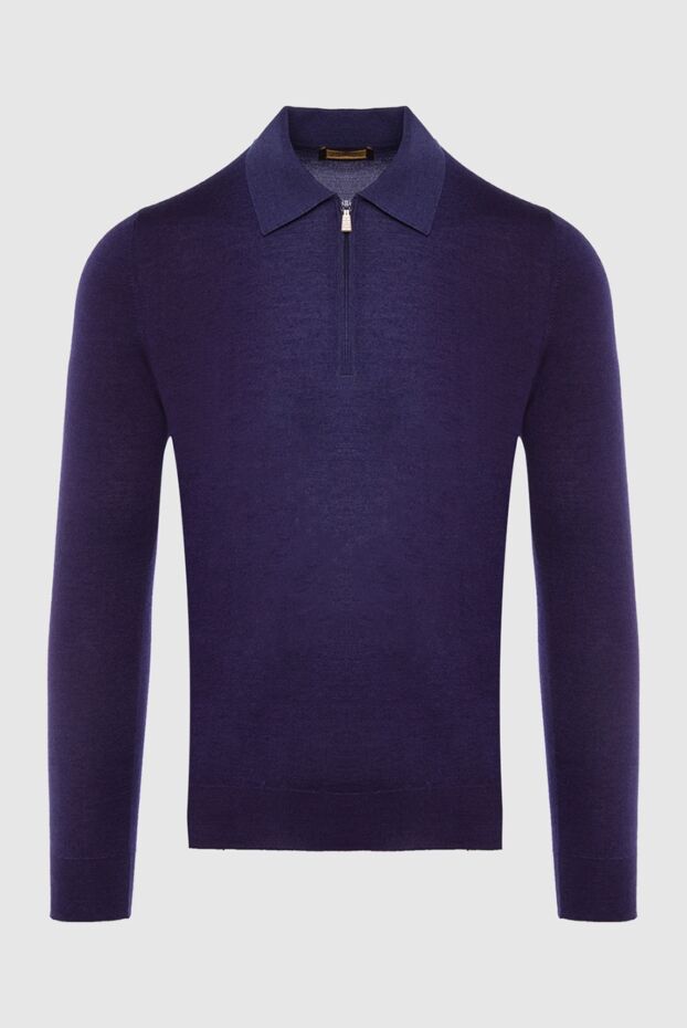 Zilli men's long sleeve slim-fit blue polo shirt with zipper 167634 - photo 1