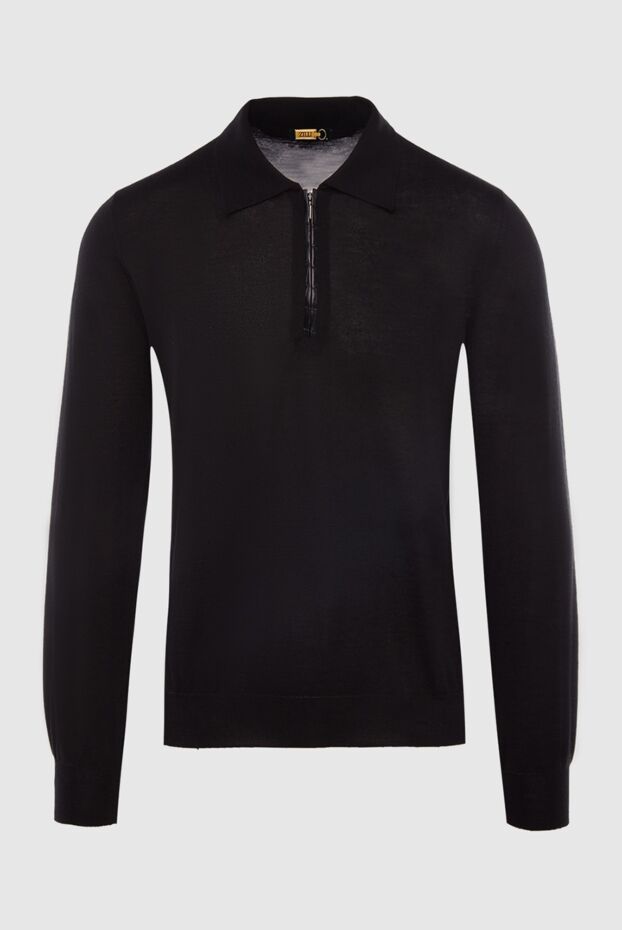 Zilli men's long sleeve slim-fit black polo shirt with zipper 167639 - photo 1