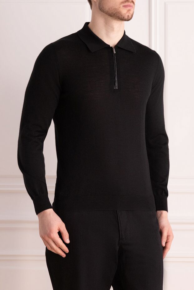 Zilli men's long sleeve slim-fit black polo shirt with zipper 167639 - photo 3